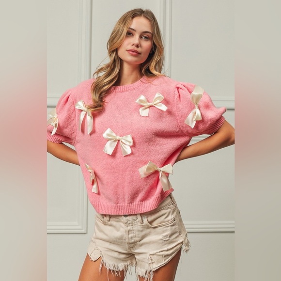 BiBi Ribbon Bow Detail Puff Sleeve Sweater - Picture 4 of 4